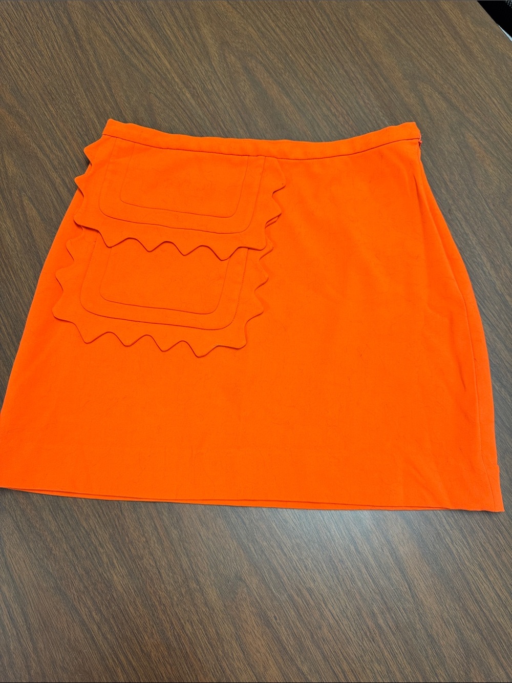 Victoria Beckham Bright Orange Mini Skirt with Scalloped Appliqués